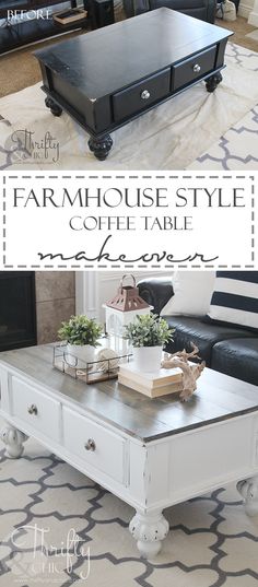 the farmhouse style coffee table is painted white