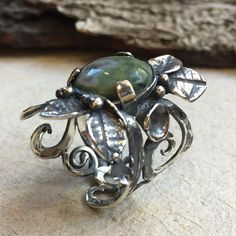 Botanical ring, Green  jasper ring, birthstone ring, cocktail statement ring, silver gold ring, leav End Of Love, Silver Gold Ring, Botanical Ring, Leaves Ring, Silver Leaf Ring, Jasper Ring, Green Jasper, Nature Ring, Ring Birthstone