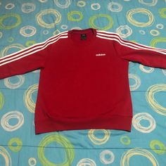 Never Worn New Without Sales Tags Red With White Stripes Sweatshirt M. Sporty Red Top With Ribbed Cuffs, Casual Red Sweatshirt With Ribbed Cuffs, Adidas Red Crew Neck T-shirt, Red Adidas Crew Neck T-shirt, Red Sporty Crew Neck Sweatshirt, Red Crew Neck Sporty Sweatshirt, Red Crew Neck Sweatshirt Sporty Style, Red Long Sleeve Sports T-shirt, Casual Red Cotton Sweatshirt