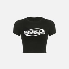 Front view of the black Y2k Women's Crop Top T-Shirt in a gray background Polos Aesthetic, Graphic Crop Tops, Hip Hop Fashion 90s, Korean Clothes, Y2k Crop Top, 90s Hip Hop Fashion, Baby Tees Y2k, Y2k Top, Aesthetic Look