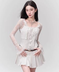 ❤Cool Hot Girl Camisole Dress❤︎ Bolero Cardigan, Lace Bolero, Lace Cardigan, Romantic Lace, Lace Flowers, Cropped Cardigan, Flared Sleeves, Bell Sleeves, Bodice