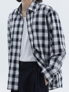 This is a casual and comfortable shirt made out of high quality cotton 100% fabric. With design detail of oversized silhouette and checkered pattern overall, it gives a casual and trendy mood to your look.- Oversized silhouette- Plaid checkered pattern overall- Point stitches detail- Unisex item Checkered Shirt, Oversized Silhouette, Checkered Pattern, Design Details, Black Shirt, Overalls, Plaid, Mens Outfits, High Quality