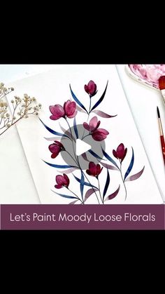 an image of flowers painted on paper with paintbrushes and watercolor pencils