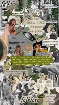 a collage of images with words and pictures on them, including an image of a woman