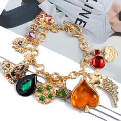 Brand New Bohemian Charm Bracelet Next Day Shipping Material: Zinc Alloy Charm Bracelet Gold, New Bohemian, Heart Crystal, Gold Charm Bracelet, Bracelet Gold, Gold Heart, Heart Of Gold, Crystal Jewelry, Gold Black