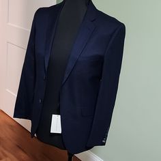 Alain Dupetit Navy Blue Two Button Suit Jacket Slim Fit 36 Short. Nice Quality With 3 Inside Pockets And Detail Stitching. Bought Three Of The Wrong Size Jacket For My Son And Didn't Realize It Until After The Return Window Closed. New With Tags. Also, Have Grey And Royal Blue Separately Listed. Fabric Tetron/Rayon Lined In 100% Viscose Jacket 2-Button Notched Lapels Custom Flap Pockets & Breast Pocket Lightly-Padded Shoulders Non-Functional Buttons On Sleeves Double Back Vent Office Outerwear Slim Fit With Single Button, Slim Fit Blazer With Buttons For Work, Slim Fit Workwear Blazer With Buttons, Blue Long Sleeve Business Casual Blazer, Blue Long Sleeve Blazer For Business Casual, Fitted Blue Blazer With Flat Front, Blue Fitted Blazer With Flat Front, Blue Flat Front Blazer For Work, Blue Blazer With Welt Pockets For Office