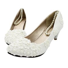 Category:Wedding Shoes; Upper Materials:Faux Leather; Embellishment:Flower,Imitation Pearl,Pearl,Lace; Season:Summer,Spring; Heel Type:Kitten Heel; Gender:Women's; Toe Shape:Round Toe; Type:Bridal Shoes,Wedding Heels; Style:Elegant,Cute,Sweet,Classic; Heel Height(inch):1-2; Outsole Materials:TPU (Thermoplastic Polyurethane); Occasion:Daily,Party,Wedding; Closure Type:Loafer; Pattern:Solid Colored,Solid Color; Shipping Weight:0.493; Production mode:Self-produce; 2023 Trends:Plus Size,Comfort Shoe Glitter Wedding Shoes, Wedding Shoes Pumps, Lace High Heels, Wedding Shoes Low Heel, Pearl Lace, Wedding Pumps, Wedding Boots, White Wedding Shoes, Braided Sandals