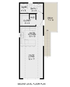 the second level floor plan for a small house with lofts and living space on one side