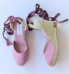 "Lace up, rope sole espadrille PUMP wedges (9cm heels = 3.54 inches) in MAUVE cotton canvas, with reinforcement stitching in the front. Antislippery soles covered with rubber. In order to prevent the fraying of the ribbons, the ribbon ends are glued, what makes a quite nice closing (see last pic for details). 🦋 VEGAN SHOES, animal friendly & sustainable. Eco friendly. Jute fiber has excellent insulating properties and low thermal conductivity. It is environmentally friendly, bio-degradable and Lace Espadrilles, Lace Up Espadrilles, High Wedges, Wedge Pumps, Vegan Shoes, Wedge Espadrille, Espadrilles Wedges, Y2k Fashion, High Heel Shoes