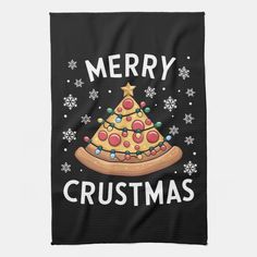 merry christmas pizza towel with the words