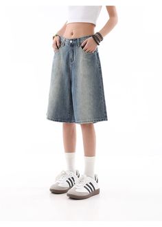 Stay cool and on-trend with our Denim Bermuda Wide-Leg Jean Shorts, a summer wardrobe essential with a retro-chic flair. Crafted for comfort and style, these shorts boast a high-quality denim fabric with a distinctive gradient design and a relaxed fit. Their wide-leg cut provides a breezy, casual look perfect for versatile styling, while the sturdy craftsmanship ensures these shorts are a durable addition to any fashion-forward collection. Whether you're heading to a laid-back brunch or an after Long Jorts Women, Wide Shorts, Short Large, Jean Short Outfits, Summer Wardrobe Essentials, Diy Skirt, Gradient Design, Simple Tees, Retro Chic