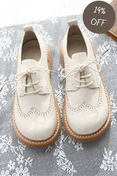 use coupon code ANNEMIANO Spring Cream Leather Shoes With Rubber Sole, White Lace-up Shoes With Brogue Detailing, White Casual Oxfords With Round Toe, Casual White Oxfords With Round Toe, White Round Toe Oxfords For Spring, Spring White Round Toe Oxfords, Casual Cream Lace-up Shoes With Round Toe, Beige Flat Lace-up Shoes With Leather Sole, Casual White Flat Oxfords