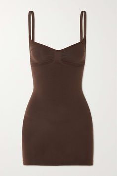 SKIMS Seamless Sculpt Slip Dress - Cocoa Book Clothes, Gala Dresses, Brown Dress, Red Mini Dress, Swag Outfits, Casual Fits, Kim Kardashian, Net A Porter, Look Fashion