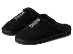 Polo Ralph Lauren Kayleigh Bear Scuff - Women's Shoes : Black : Keep your feet warm and cozy on chilly days in the Polo Ralph Lauren Kayleigh Bear Scuff slippers. Slip-on style. Classic round toe silhouette. Signature Polo Bear embroidered on vamp. Textile upper. Textile lining and insole. Rubber outsole. Imported. Measurements: Weight: 10 oz Product measurements were taken using size 9, width M. Please note that measurements may vary by size. Weight of footwear is based on a single item, not a Polo Bear Slippers, Polo Ralph Lauren Slippers, Polo Slippers, Ralph Lauren Shoes Women, Ralph Lauren Slippers, Polo Ralph Lauren Shoes, Polo Shoes, Bear Slippers, Drip Outfit Men