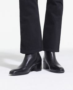 Black square heel leather boots | The Kooples - US Boots Cuir, Look Jean, Leather Boots Heels, Zipper Heels, Jean Flare, The Kooples, Black Square, Modern Outfits, Black Leather Boots