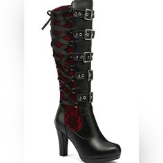 Women Lace Goth Knee High Boots Buckle Block Heel Lace Up Knee Length Boots Punk Platform Tall Boot Product Details About This Item Sole Material Rubber Shaft Height 36 Centimeters Shaft Circumference 14.96 Inches Platform Height 0.59" About This Item Upper Material: Synthetic And Rubber Sole.Heel Height: 9cm, 3.54" Block Heel Boots.Tube Circumference: 36cm, 14.17", Tube Height: 38cm, 14.96", High-Quality Synthetic With A Soft And Delicate Touch. Shoes Features: Closed Toe Goth Knee High Boots, Womens Belt Buckles, Knee High Boots Winter, Goth Boots, Gothic Shoes, Knee Length Boots, Lace Up High Heels, Boots Square Toe, Buckles Fashion, Chunky High Heels