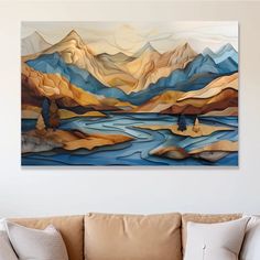 a living room with a couch and painting on the wall