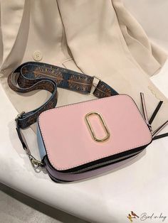 BirdinBag - Color Block PU Square Bag with Stylish Metal Decor - Small & Fashionable Rectangular Bag With Zipper Closure, Rectangular Bags With Zipper Closure, Large Capacity Rectangular Camera Bag For Daily Use, Trendy Rectangular Camera Bag With Mobile Phone Holder, Pink Large Capacity Baguette Satchel Bag, Pink Large Capacity Crossbody Phone Bag, Trendy Square Bag With Zipper Closure, Pink Crossbody Baguette Bag With Mobile Phone Pocket, Pink Shoulder Baguette Bag For Mobile Phones