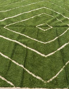 a green area rug with white lines on the ground and grass in the shape of an octagon