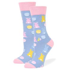 Easter Bunny Crew Socks Here comes Peter Cottontail! Our exclusive Easter Crew Socks are sure to bring a smile to your face! These are a great item for Easter baskets or to send to someone to let them know you are thinking of them on Easter Sunday! Style: Unisex CrewSize: Adult Size Medium fits most women with shoe size 5-9 and children with shoe size 3-9; Adult Size Large fits most men with shoe sizes 6-12 Sock Maker: John's Crazy SocksMaterials: 57% Polyester, 20% Cotton, 21% Nylon, 1% Spandex Easter Socks, Here Comes Peter Cottontail, Peter Cottontail, Sunday Style, Crazy Socks, Easter Sunday, Here Comes, Easter Baskets, Crew Socks