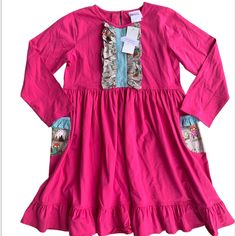 This Is A New With Tags Natalie Grant Dress In Girl’s Size 12. It Is Pink With Patterned Pockets And Ruffled Design On The Chest. Keyhole Cut Out On Backside Of Neck. Spring Long Sleeve Dresses For Playwear, Cotton Playtime Dress With Pockets, Playful Long Sleeve Dresses For Sleepover, Pink Cotton Twirl Dress With Ruffle Hem, Pink Cotton Dress With Pockets, Long Sleeve Cotton Dress For Playwear, Playful Cotton Long Sleeve Twirl Dress, Playful Long Sleeve Cotton Twirl Dress, Pink Long Sleeve Playful Twirl Dress