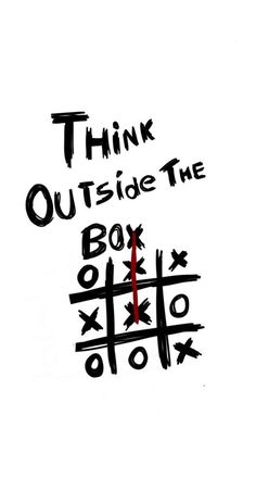 the words think outside the box are written in black and red on a white background