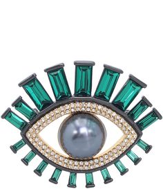 From Kurt Geiger London&#x2C; this brooch features:Brass/glass crystal/glass pearlPin with closureFeaturing signature evil eye motif adorned with dreamy pearl eye&#x2C; sparkly pav and vibrant green baguette stone gemsApprox. 1.75" L x 2.1" WIncludes Kurt Geiger London jewelry pouchImported. London Jewelry, Eye Brooch, Eye Motif, Pearl Pin, Jewelry Pins, Rhinestone Jewelry, Kurt Geiger, Faceted Crystal, Keep Jewelry