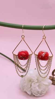 Handmade Copper Earrings For Party, Copper Wire Dangle Earrings As Gift, Red Copper Wire Jewelry Gift, Handmade Glass Jewelry For Festive Occasions, Copper Wire Earrings For Gifts, Copper Beaded Earrings Gift, Copper Beaded Dangle Earrings As Gift, Copper Beaded Earrings With Dangling Beads As Gift, Copper Beaded Earrings For Gifts