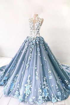 Blue Tulle Prom Dress, Istoria Modei, Prom Dress Blue, Lace Long Prom Dress, Flower Prom Dress, Floral Party Dress, 파티 드레스, Tulle Evening Dress, غرفة ملابس