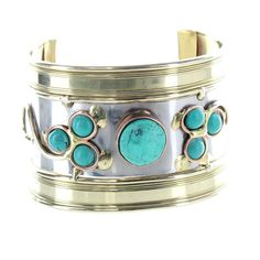 "Turquoise Cuff Bracelet, adjustable in silver and gold, 2.75\" wide, each" Adjustable Turquoise Brass Jewelry, Turquoise Metal Bangle Cuff Bracelet, Adjustable Turquoise Metal Cuff Bracelet, Adjustable Turquoise Cuff Bangle, Nickel-free Adjustable Traditional Cuff Bracelet, Bohemian Wide Band Adjustable Bracelets, Bohemian Wide Band Adjustable Bracelet, Handmade Turquoise Metal Cuff Bracelet, Unique Nickel-free Turquoise Cuff Bracelet