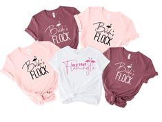 four shirts that say rock and two are pink, one is white