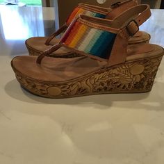 These Are A Pair Of Fun Sandals. They Are A European Size 38, And I Ware A Us Size 8, So My Mistake As These Are A Us Size 7. New Condition Pink Platform Shoes, White Platform Boots, Fun Sandals, My Mistake, Soft Sandals, Boho Shoes, Nice Sandals, Rainbow Sandals, Velvet Heels