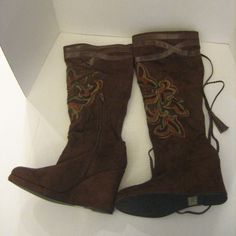 Restricted Brown Faux Suede Tall High Heel Boots Sz 8 Nw Stitched & Beads Size 8 Brown/Green New No Box Great Condition Never Worn Man Made Material Brand Restricted Ties In Back High Heel Faux Suede Boots 16 Inches Tall Brown Tall Boots 4 Inch Heel Inside Zipper Wedge Heel Great Pair Of Boots Thank You For Looking Vintage Boots Women, Brown Vintage Boots, Brown Tall Boots, Suede Tall Boots, Apple Jack, Tall Brown Boots, Pot Crafts, Faux Suede Boots, Fall Inspo