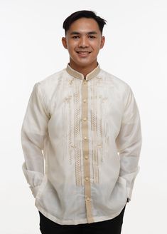 Premium Organza Barong Tagalog Made from 100% Cocoon  We have the limited Barong Tagalog that matches your needs on any occasion! Order this barong today. It is made from high-quality fabric Barong Tagalog that will make you stand out and feel elegant during your special day! We also have a huge collection of Filipiniana Dress and Kids Barong on our website. Product Summary Material: Organza Color: Off White Beige Collar Type: Chinese Collar Embroidery: White & Beige Premium Embroidery Popular During: Weddings, graduations, formal affairs Sizes Available: S,M,L,XXL,XXXL,4XL,5XL,Custom Size Quality Guarantee: BarongWorld is a quality seller of Barong Tagalog & Filipiniana, we want you to really get a good quality, 100% brand new, and good experience with our products. This is why we HANDMAD Barong Wedding, Barong Tagalog, Collar Embroidery, Filipiniana Dress, Satin Coat, Lace Top Dress, Dress Code Wedding, Mens Dress Shirts, Chinese Collar