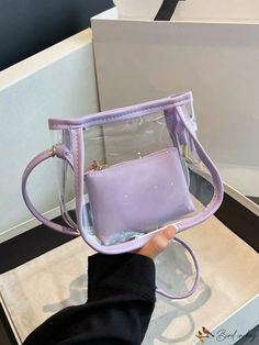 BirdinBag - Clear PVC Mini Bucket Bag with Inner Pouch and Contrast Binding Clear Mobile Phone Bag For Daily Use, Clear Shoulder Bag With Removable Pouch, Clear Pouch Bag, Purple Rectangular Bag With Clear Strap, Purple Pouch Bucket Bag For Daily Use, Clear Pouch Bag As Gift, Clear Pouch Bag As A Gift, Square Bag Pattern, Mini Bucket Bag