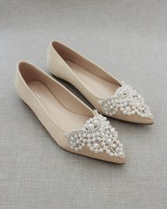 "Vintage pearls and rhinestones applique adorning simple yet chic pointy toe flats. Easy slip on with comfort for bride and wedding party. FIT: THIS STYLE RUNS LARGE, PLEASE ORDER 1/2 SIZE DOWN FROM YOUR NORMAL SIZE DETAILS: COLORS AVAILABLE: White, Off White, Dark Beige, Dusty Pink, Light Blue, Pink, Champagne and Royal Blue Satin UPPER: Synthetic upper and lining MATERIALS: Mandmade outsole STYLE NAME: VANITA Not sure of which size to purchase? Shoes measurements are as follow: (Please note me Fall Wedding Shoes, Wedding Shoes Bridesmaid, Shoes Bridesmaid, Vintage Applique, Champagne Rose, Women's Slip Ons, Holiday Shoes, Evening Flats, Pointy Toe Flats