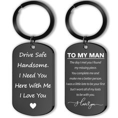 two key chains with the words to my man and i love you written on them