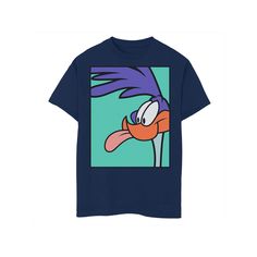 a blue t - shirt with an image of a bird on it's chest