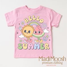 FREE SHIPPING ON ALL ORDERS $35 AND UP ** Welcome to Madi Moosh this is the sister store to Madi Moosh Boutique where we have sold over 80 thousand shirts and received over 13 thousand feedbacks. Our goal as always is to supply high quality kids and adult clothing for all occasions. About our process:   - All orders are made to order and printed using Direct To Garment printing technology. Unlike other garment decorating processes, this process allows for a super soft print that will last for years. The ink is eco and kid friendly.  - We carry several different brands, including Gerber Premium, Rabbit Skins, Bella Canvas, and Gildan. See our size charts n the listings.  - Washing instructions. We suggest washing all garments in cold water and dry on low heat.  - All orders are shipped usin Watermelon Summer, Summer Vacation Shirt, Summer Watermelon, Girls T Shirt, Summer Tee, Vacation Shirts, Hello Summer, Summer Kids, Size Charts