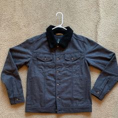 For Sale Is A Grey And Black Prana Trucker Style Jacket. It Is Brand New With The Tags Attached. Feel Free To Ask Questions! Make Me An Offer! Winter Single-breasted Long Sleeve Denim Jacket, Winter Casual Denim Jacket With Lapel Collar, Casual Denim Jacket With Lapel Collar For Winter, Collared Single Breasted Denim Jacket For Winter, Collared Single-breasted Denim Jacket For Winter, Winter Cotton Outerwear With Button Closure, Single Breasted Cotton Winter Outerwear, Casual Winter Blazer For Cold Weather, Winter Long Sleeve Denim Jacket With Button Closure