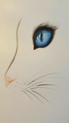 a painting of a white cat's face with blue eyes