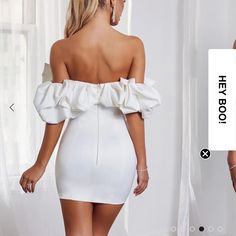 Allie Mini Dress - White 1 S White Ruffled Bodycon Dress For Evening, White Ruffled Bodycon Evening Dress, White Bodycon Dress With Ruffles, Fitted White Mini Dress With Ruffles, Chic White Off-shoulder Bodycon Dress, White Ruffled Bodycon Dress For Party, White Ruffled Bodycon Party Dress, White Ruffled Bodycon Dress, White Bodycon Mini Dress With Ruffles