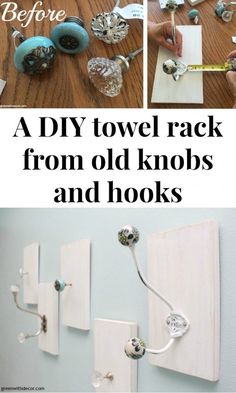 the diy towel rack from old knobs and hooks is so easy to make