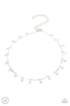 a silver necklace with stars on it