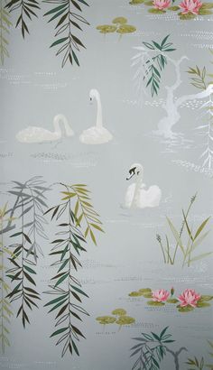 sample swan lake wallpaper in twilight by nina campbell for osborne little 1 Swan Lake Wallpaper, Nina Campbell Wallpaper, Lake Wallpaper, Fine China Set, Animal Wallpapers, Lake Scene, Nina Campbell, Animal Print Wallpaper, Drops Patterns