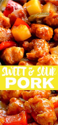 sweet and sour pork with pineapples, carrots, bell peppers and onions