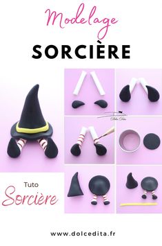 Tutoriel modelage facile d'une sorcière en pâte à sucre pour décorer vos gâteaux d'Halloween Spooky Clay Ideas, Polymer Clay Halloween Ideas, Fimo Halloween, Menu Halloween, Bracelets Bff, Clay Halloween, Bricolage Halloween