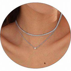 The Length Of The Round Bead O Chainfor Women Is 16.5"+2" Extender,The Round Bead Diameter :6mm.The Cuba Necklace Length Is:13.8inch+2inch Extender,The You Can Adjust The Length Anytime You Want ,This Dainty Silver Cuba+Round Necklace Will Be Your Daily Good Choice This Layered Cuba + Round Bead Chain-Sliver Necklace Is Cute And Delicate, Cuba Design Make Our Necklace Strong And Special, It Suitable Any Occasions Trendy Silver Rhinestone Necklace, Adjustable Double Chain Layered Necklace, Trendy Rhinestone Necklace With Chain, Double Strand Beaded Chain Necklace, Adjustable Beaded Chain Necklace, Trendy Adjustable Rhinestone Necklace, Adjustable Trendy Rhinestone Necklace, Cuba Design, Delicate Layered Necklace