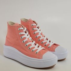 Converse Chuck Taylor All Star Move Hi High Top Seasonal Color Lawn Flamingo Peach Pink Orange / White / White Women's Lift Platform Sneakers / Boots A03544c Nwt Brand: Converse Model: Chuck Taylor All Star Move Hi Style Code: A03544c Color: Lawn Flamingo / White / White Gender: Women's Size Guide: Us Women's 5 / Uk 3 / Eur 35 / Cm 22 Us Women's 5.5 / Uk 3.5 / Eur 36 / Cm 22.5 Us Women's 6 / Uk 4 / Eur 36.5 / Cm 23 Us Women's 7 / Uk 5 / Eur 37.5 / Cm 24 Us Women's 8 / Uk 6 / Eur 39 / Cm 24.5 Us Spring Casual Ankle-high High-top Sneakers, Casual Ankle-high High-top Sneakers For Spring, Casual Spring Ankle-high High-top Sneakers, Pink Casual Wedge Sneakers For Spring, Casual Pink Platform Sneakers, Casual Pink Wedge Sneakers For Spring, Spring Converse Platform Sneakers With Vulcanized Sole, Converse Platform Sneakers With Vulcanized Sole For Spring, Spring High-top Wedge Sneakers With Laces