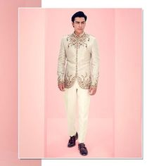 "Give yourself a best ethnic look by wearing this Hand made kadhaai Indian Coat with pants. Wedding Wear, Party wear. Made of Rich blend fabric this regular-fit set comprises a full-sleeved Indian Sherwani kurta with Pajama. This outfit with mojris will look apart on special occasions like in Wedding, Parties, Engagement, Family Functuons, etc. Metarial : Cotton fabric, Handmade, Buttons. Color : Cream More Color Options are Available) Sleeves : Long Pockets : Available Hand kadhaai Coat with pa Traditional Bandhgala For Reception During Diwali, Traditional Suits With Dupatta For Reception, Bollywood Style Formal Sets With Gota Work, Bollywood Style Sherwani With Gota Work, Traditional Festive Suits With Dupatta, Traditional Wedding Sherwani With Gota Work, Bollywood Style Suits For Eid, Bollywood Style Festive Suits For Eid, Elegant Sherwani With Gota Work For Reception